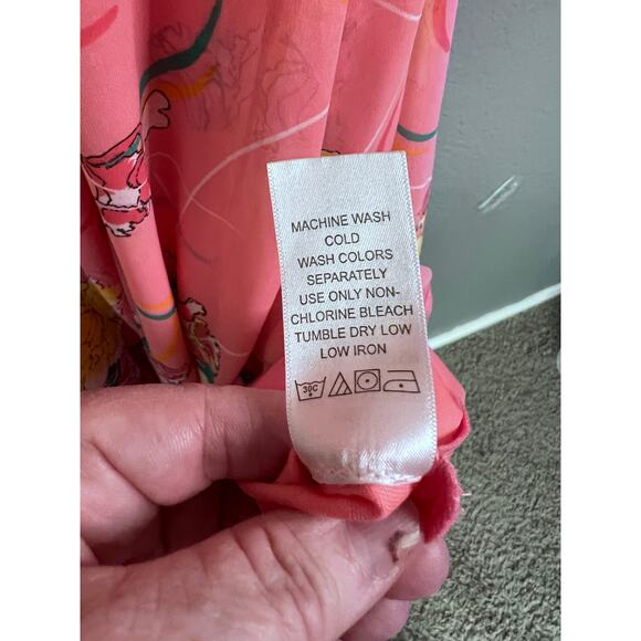 Jessica London Maxi Dress 14W Plus Pink Floral Sleeveless V-Neck Zip Flowy Fairy - Picture 9 of 10